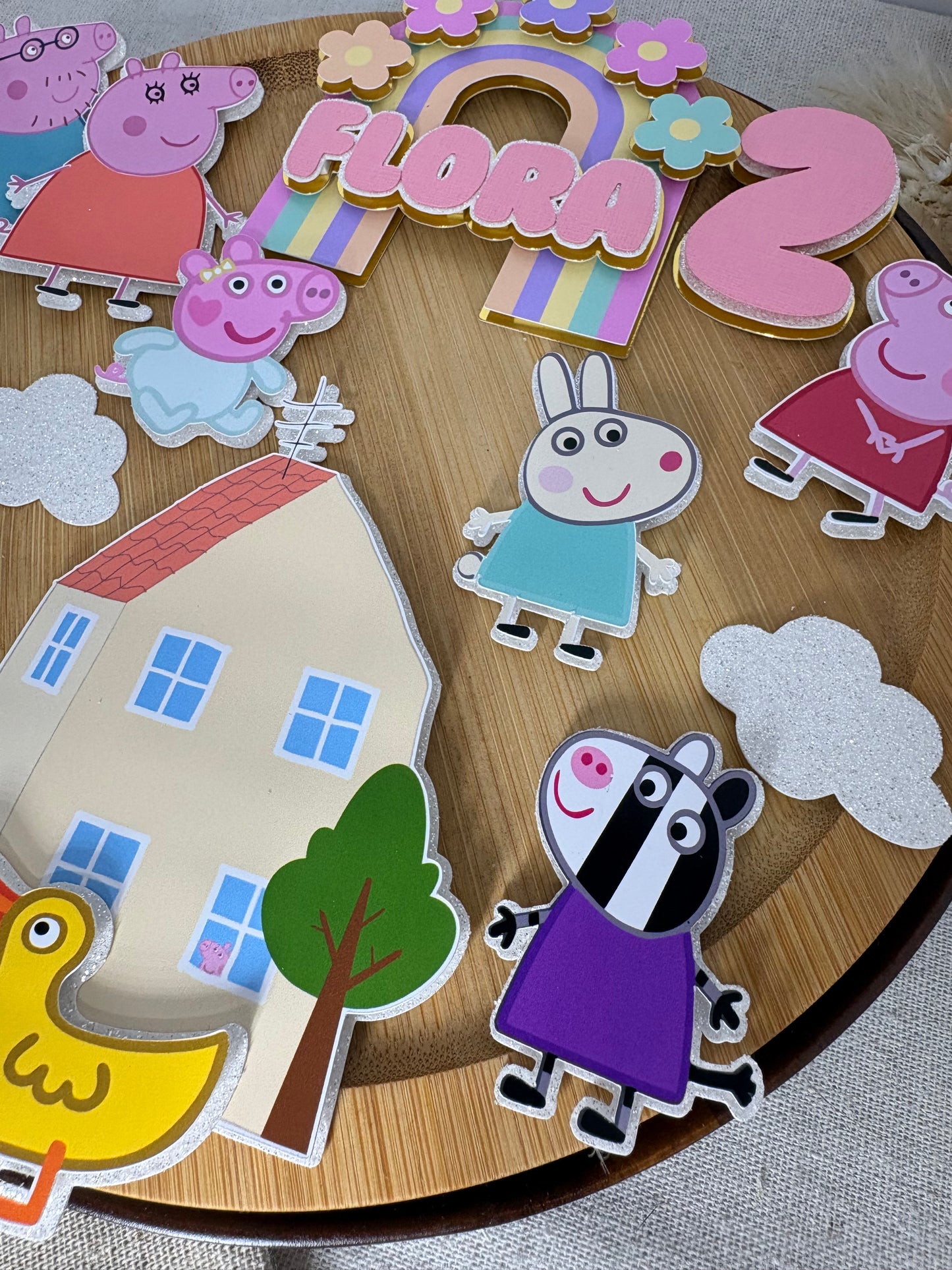Personalised Peppa Pig & Family Cake Topper | Peppa Pig Birthday Cake Decoration | Custom Name & Age Cake Charm