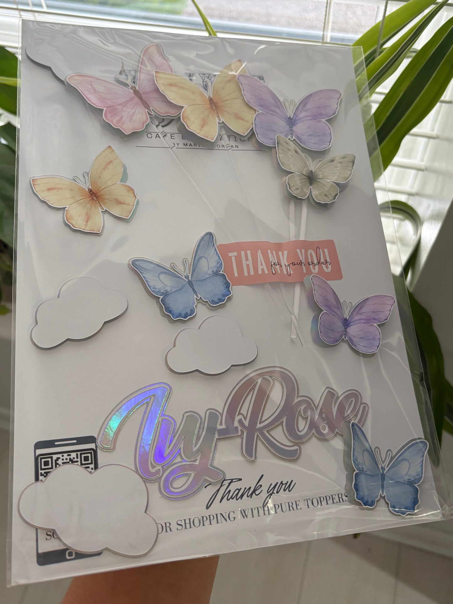Personalised Butterfly Cake Topper Set – Custom Name & Age 3D Holographic Cake Decorations