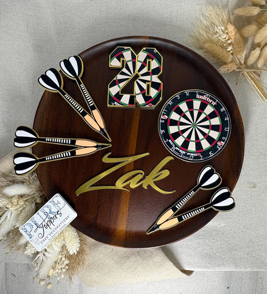 Personalised Darts Cake Topper – Custom Name & Age Dartboard Birthday Decoration