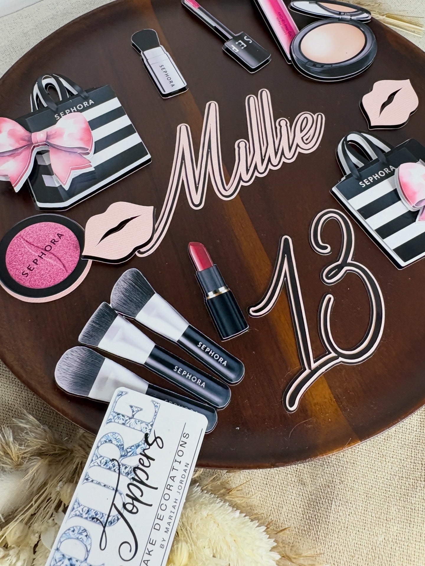Makeup Cake Topper Set with Personalised Name & Age – Sephora Inspired Beauty Birthday Cake Decoration