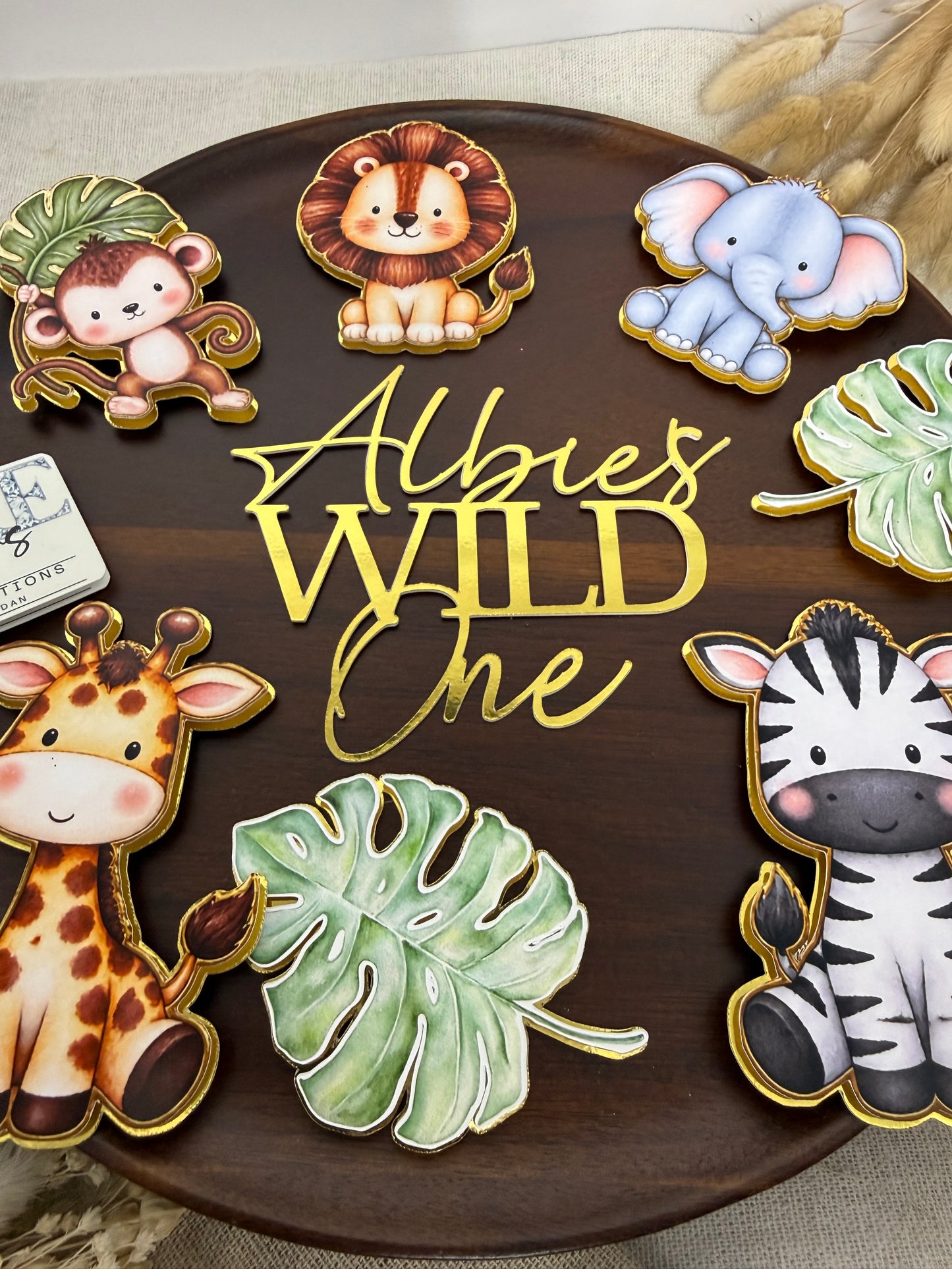 Personalised Wild One Safari Cake Topper | Jungle Animal 1st Birthday Topper