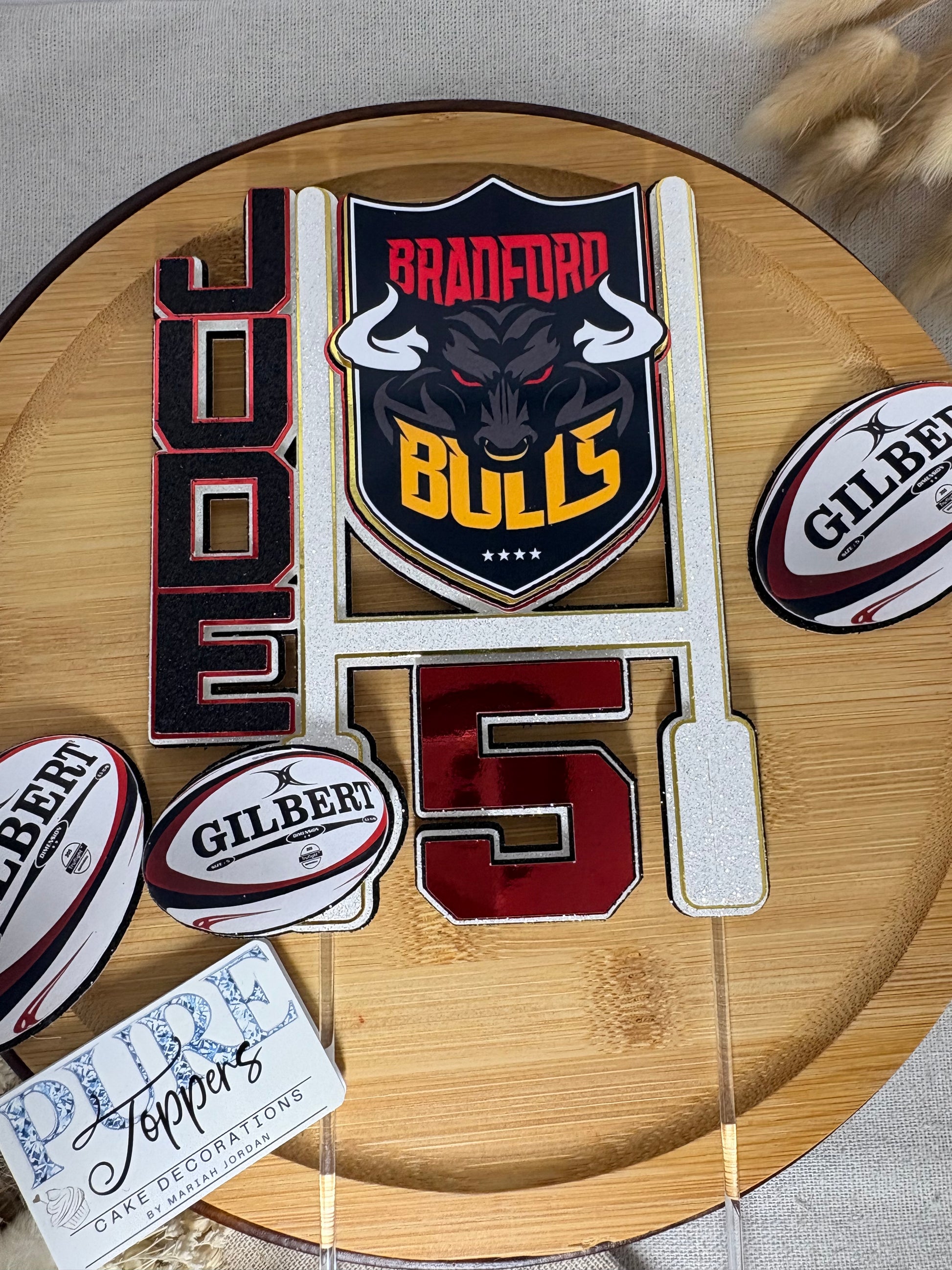 Bradford Bulls birthday cake topper featuring rugby goalposts and personalised age