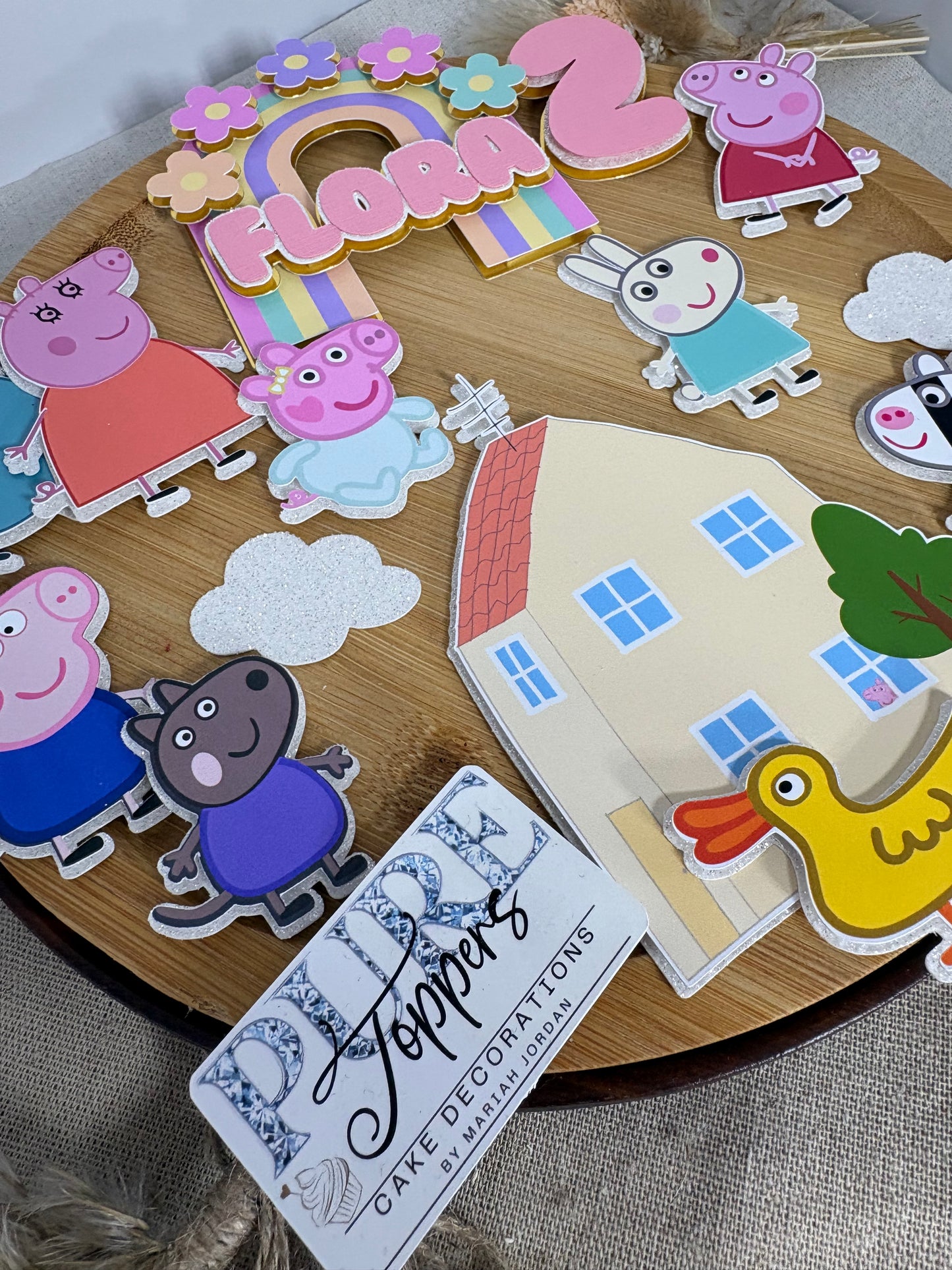 Personalised Peppa Pig & Family Cake Topper | Peppa Pig Birthday Cake Decoration | Custom Name & Age Cake Charm