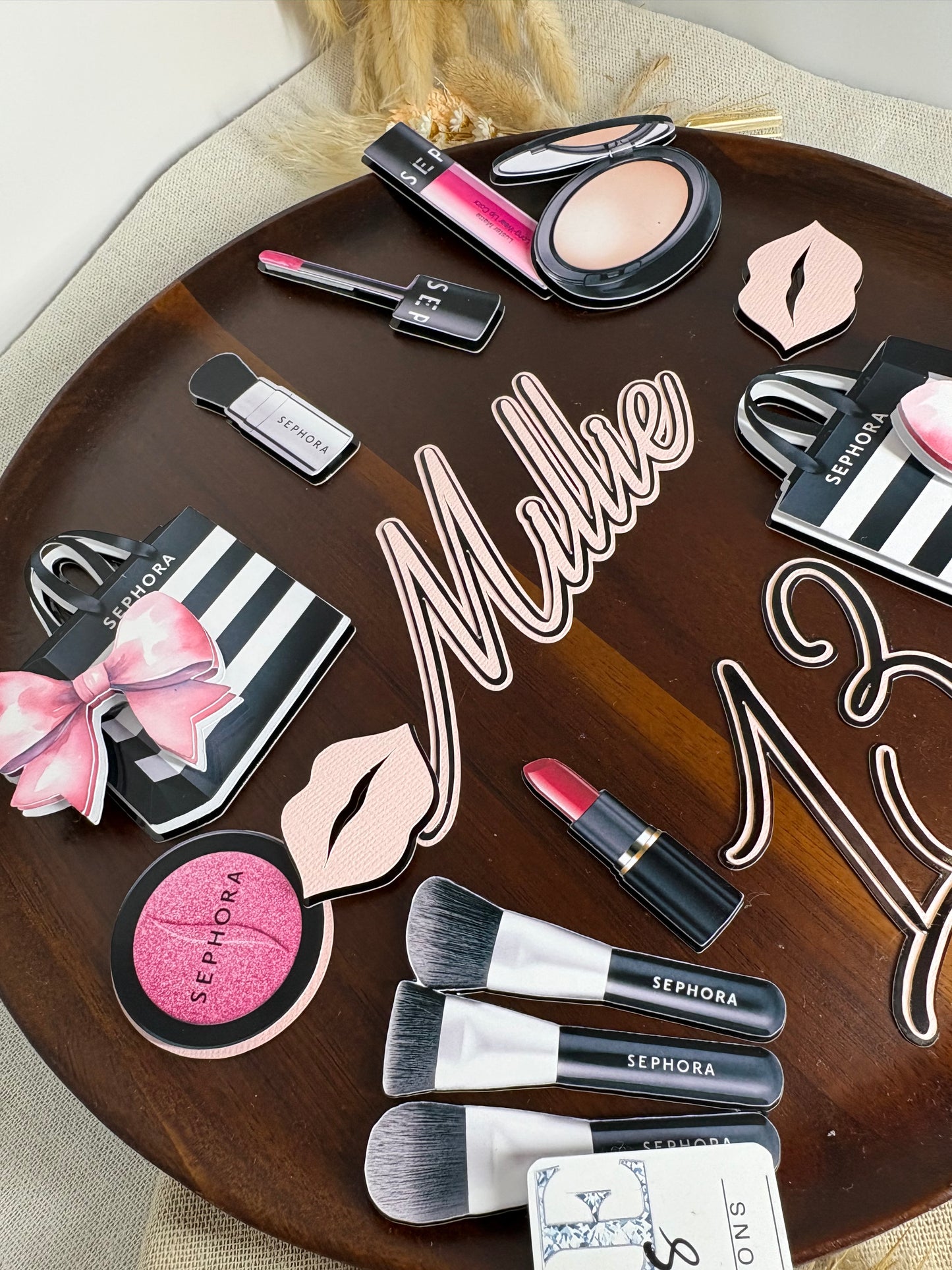 Makeup Cake Topper Set with Personalised Name & Age – Sephora Inspired Beauty Birthday Cake Decoration