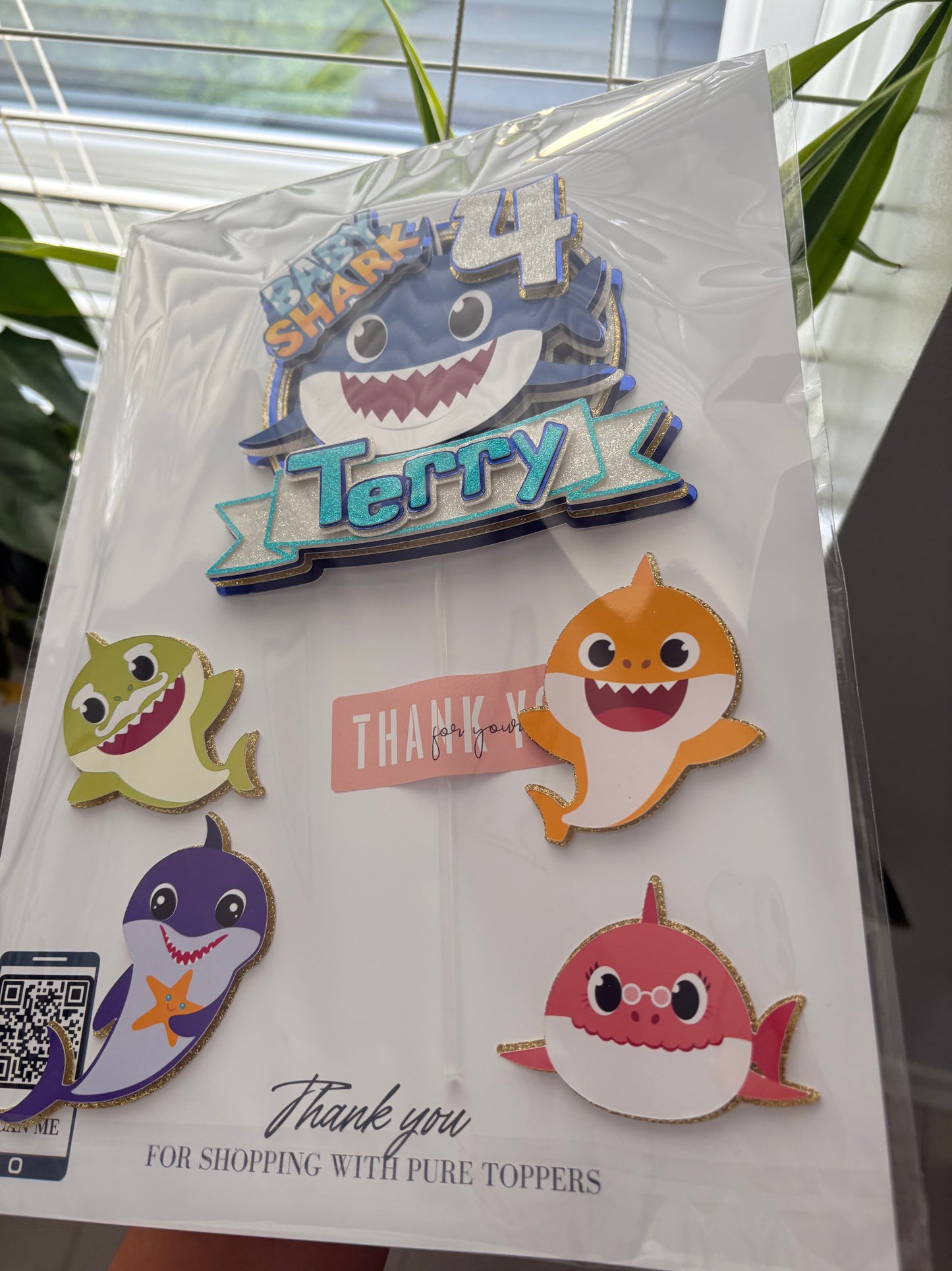 Baby Shark Personalised Cake Topper – Custom Name & Age Birthday Decorations - Personalised Baby Shark Birthday Cake Topper – 3D Layered Design