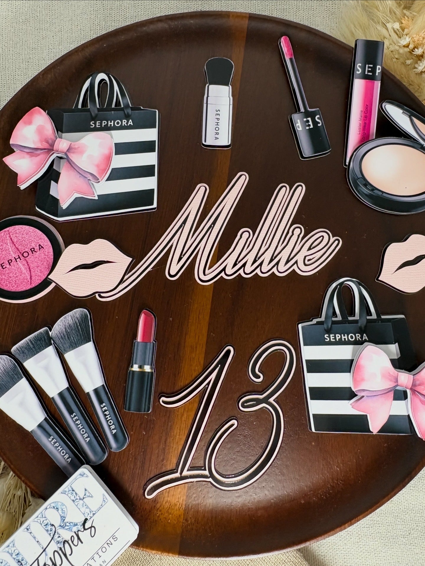 Makeup Cake Topper Set with Personalised Name & Age – Sephora Inspired Beauty Birthday Cake Decoration