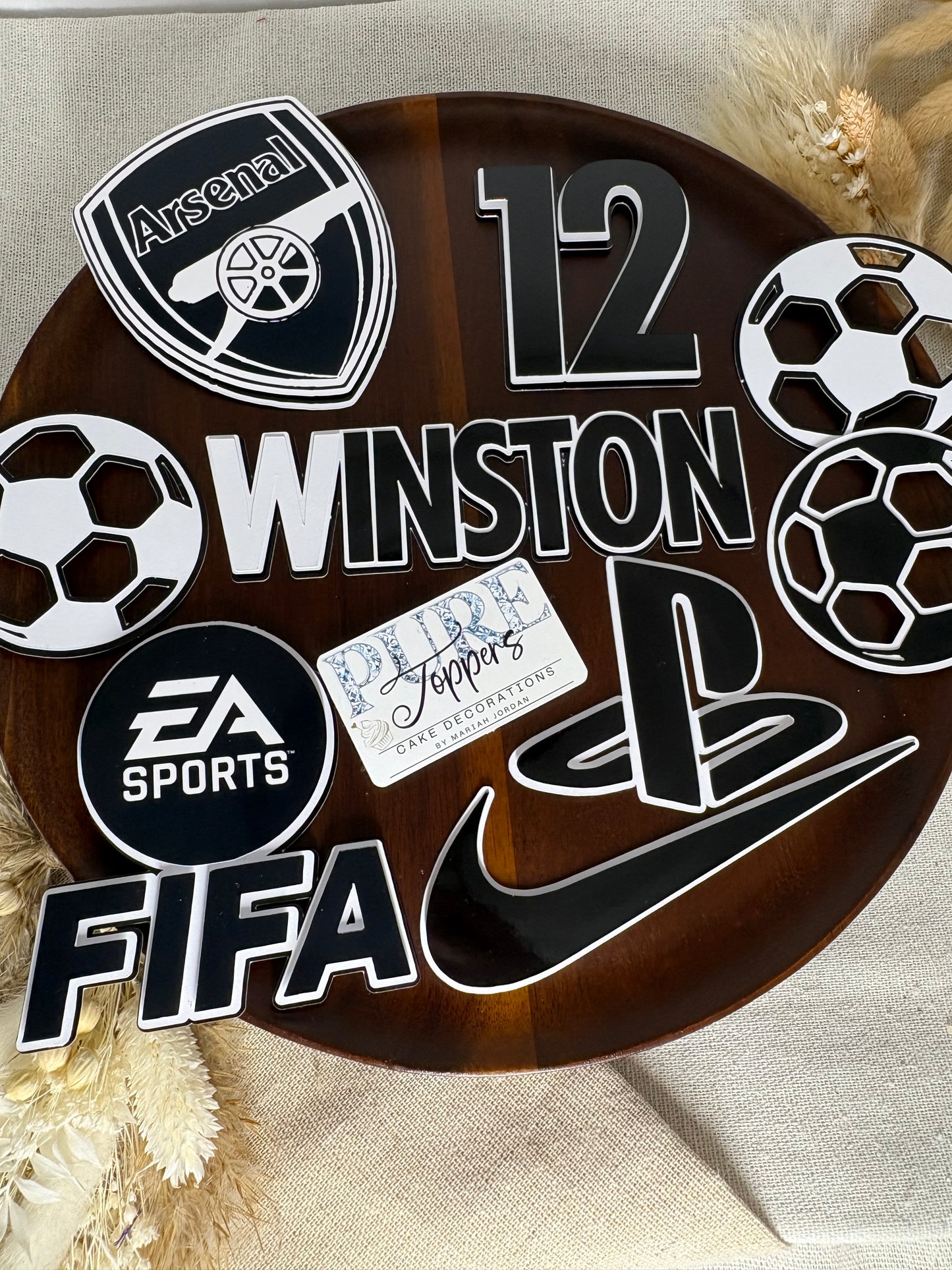 Arsenal FC Birthday Cake Topper – Custom Gaming & Nike Theme Cake Decoration - Black & White
