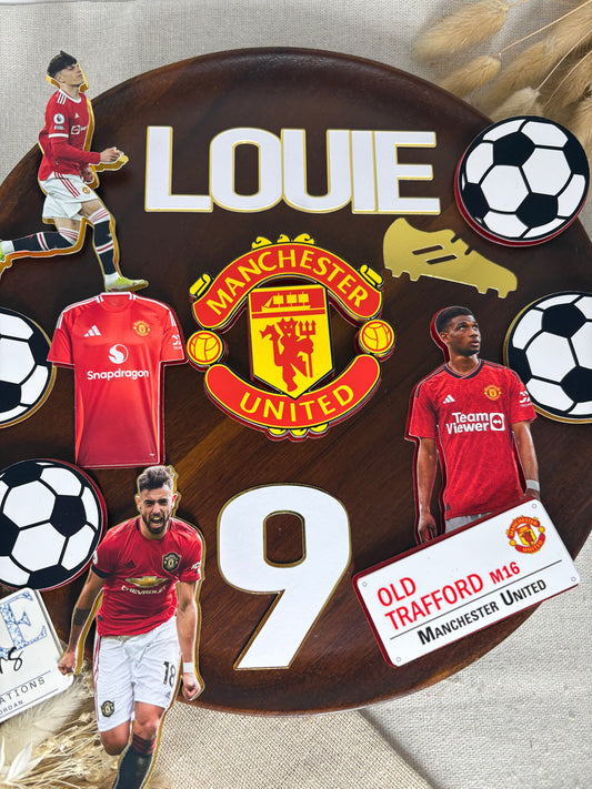 Manchester United Football Cake Topper – Personalised Man U Badge Cake Decoration, Custom Football Birthday Topper