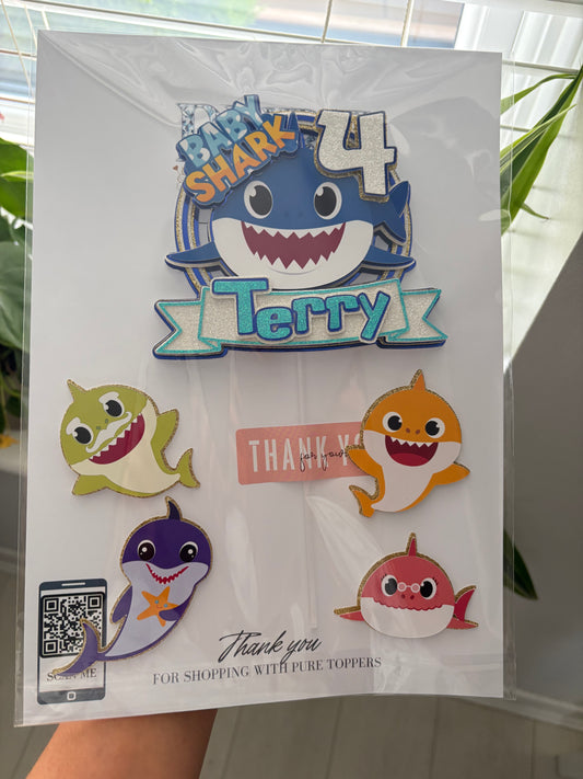 Baby Shark Personalised Cake Topper – Custom Name & Age Birthday Decorations - Personalised Baby Shark Birthday Cake Topper – 3D Layered Design