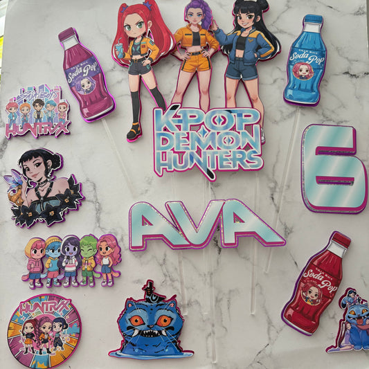 K-Pop Demon Hunter Cake Topper | Personalised Birthday Decoration | Anime Gamer Theme Party Decor