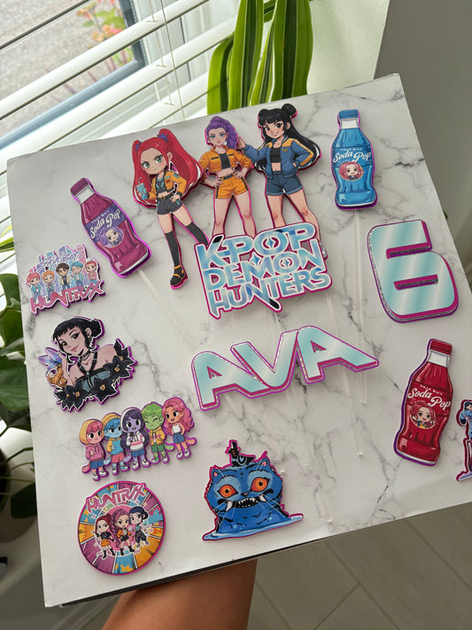 K-Pop Demon Hunter Cake Topper | Personalised Birthday Decoration | Anime Gamer Theme Party Decor