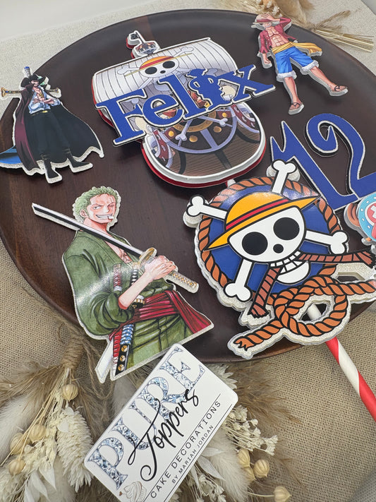 One Piece Cake Topper – Anime & Manga Birthday Cake Decoration, Luffy Pirate Theme Party Topper