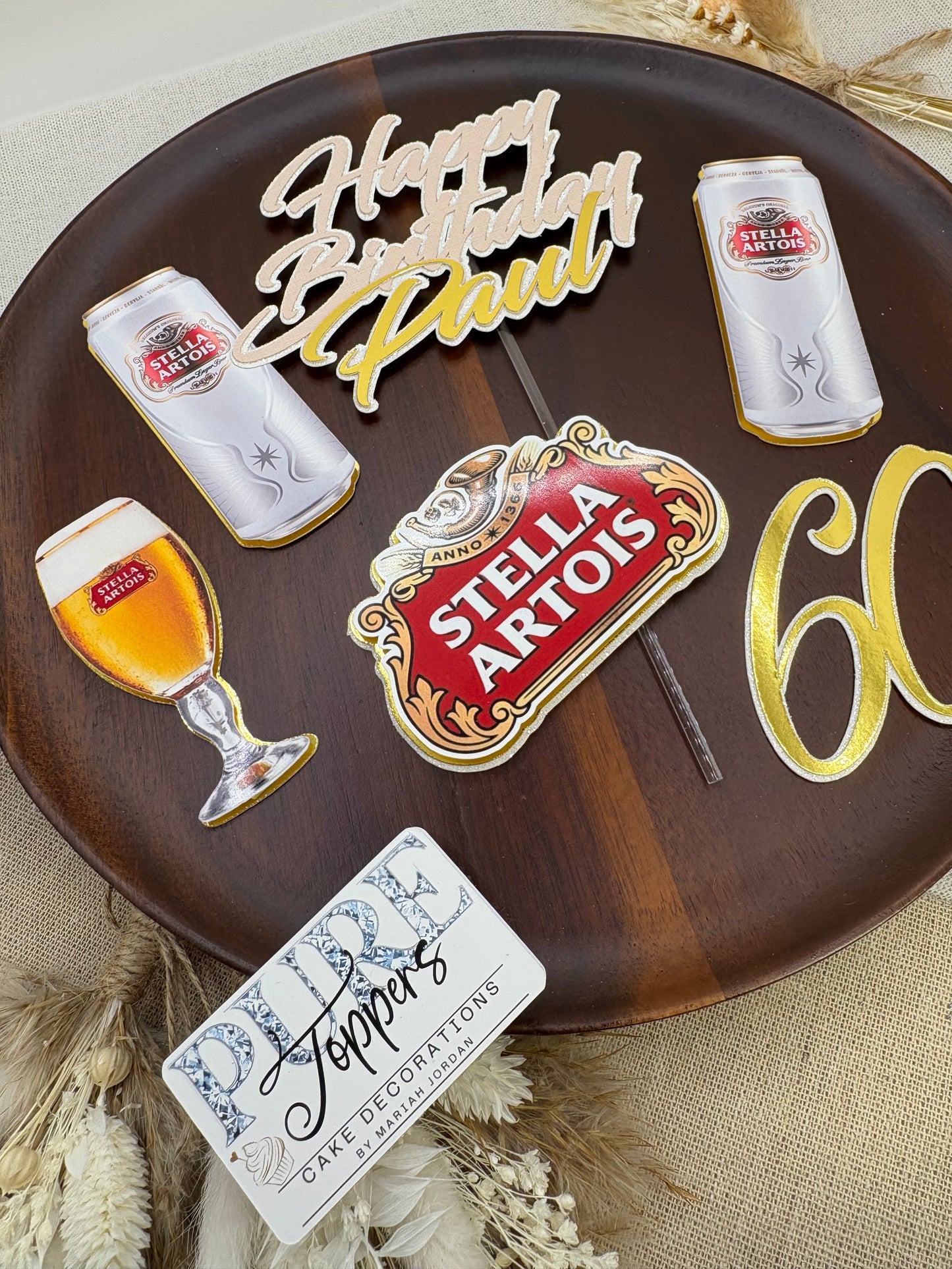 Stella Artois Cake Topper – Personalised Beer Birthday Cake Decoration | Stella Cake Topper for Men | Custom Beer Theme Party Cake Decor