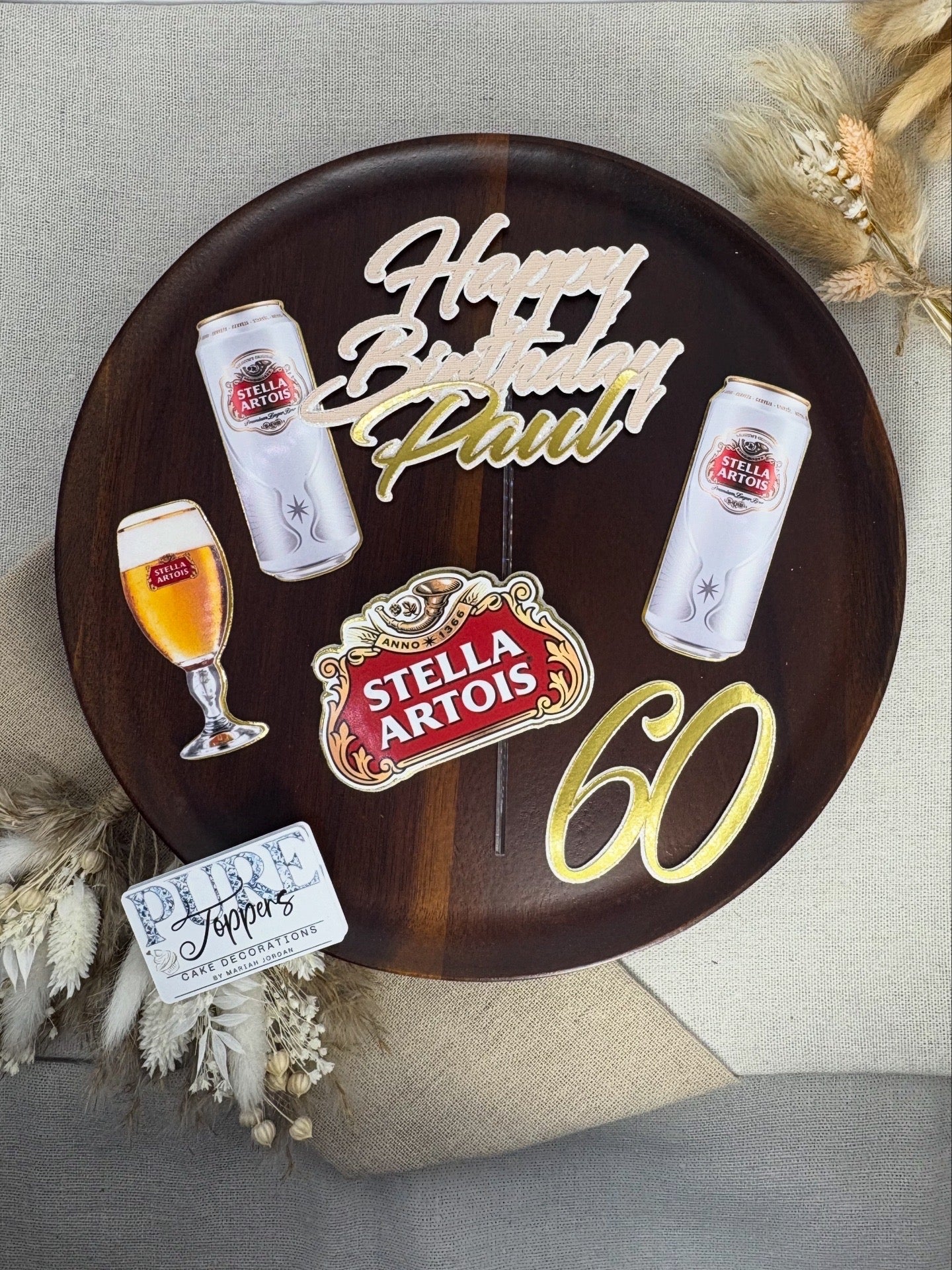 Stella Artois Cake Topper – Personalised Beer Birthday Cake Decoration | Stella Cake Topper for Men | Custom Beer Theme Party Cake Decor