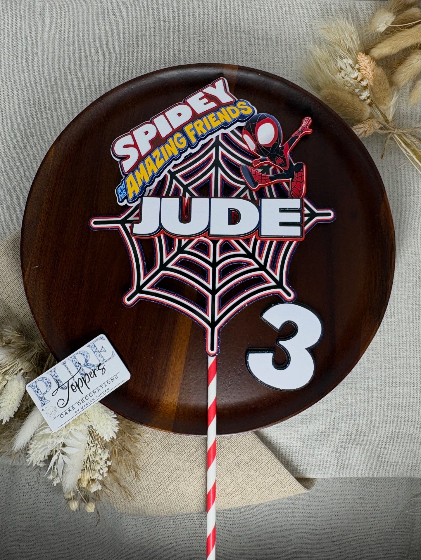 Personalised Spidey and Friends Cake Topper – Custom Superhero Birthday Cake Decoration – Spider Hero Name & Age Topper