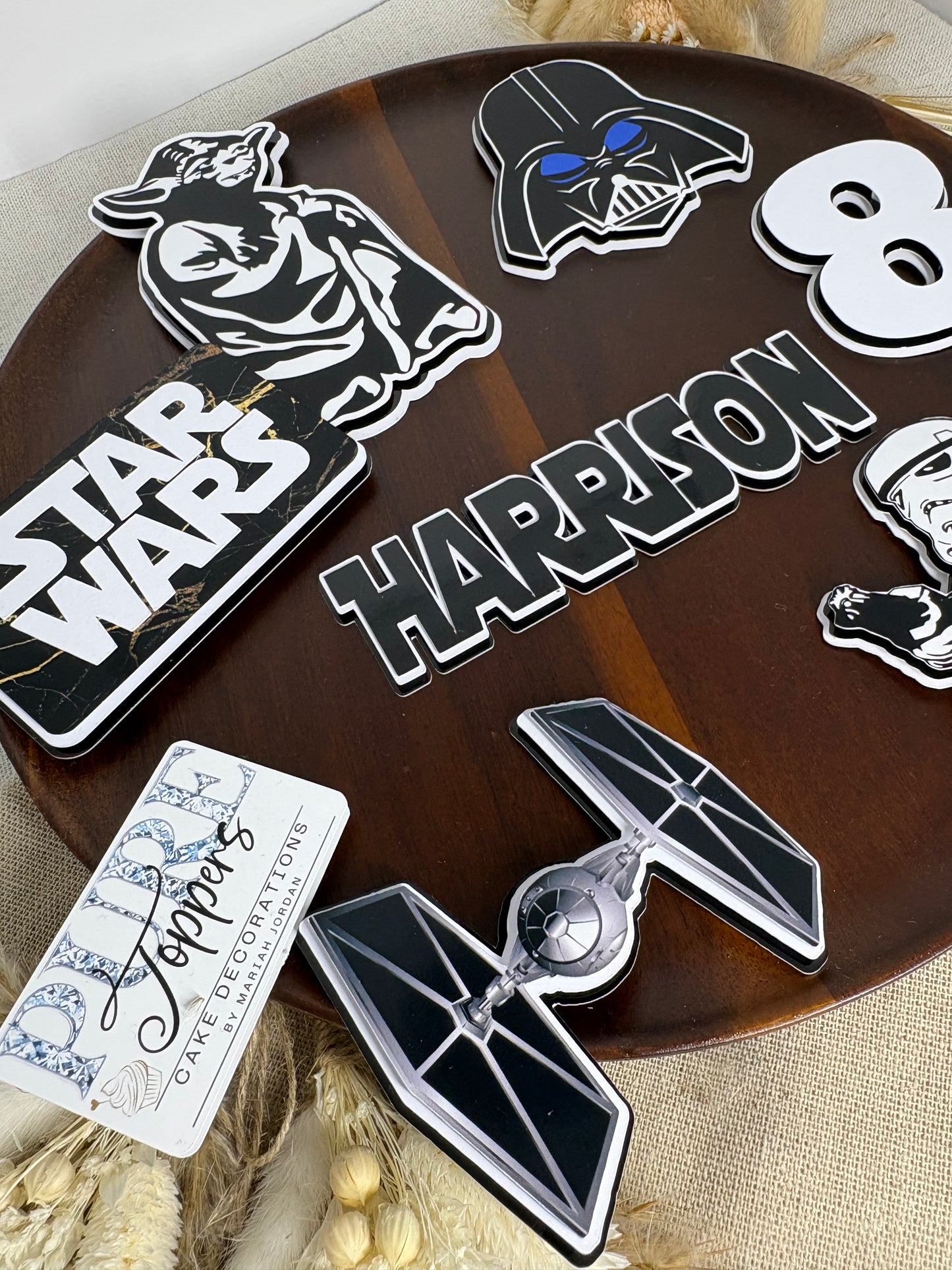 Star Wars Cake Topper – Personalised Black & White Design with Darth Vader, Stormtrooper & Darth Sidious