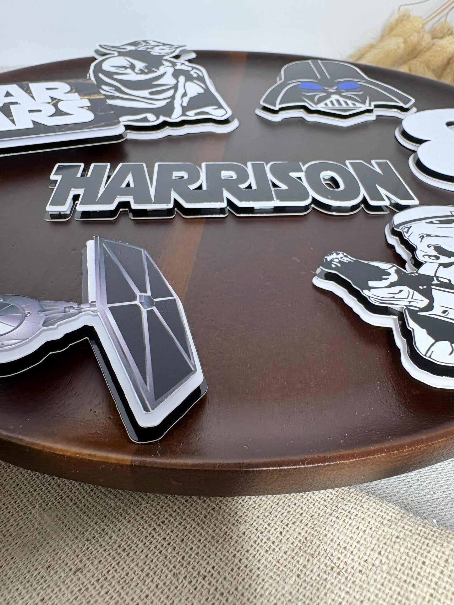 Star Wars Cake Topper – Personalised Black & White Design with Darth Vader, Stormtrooper & Darth Sidious