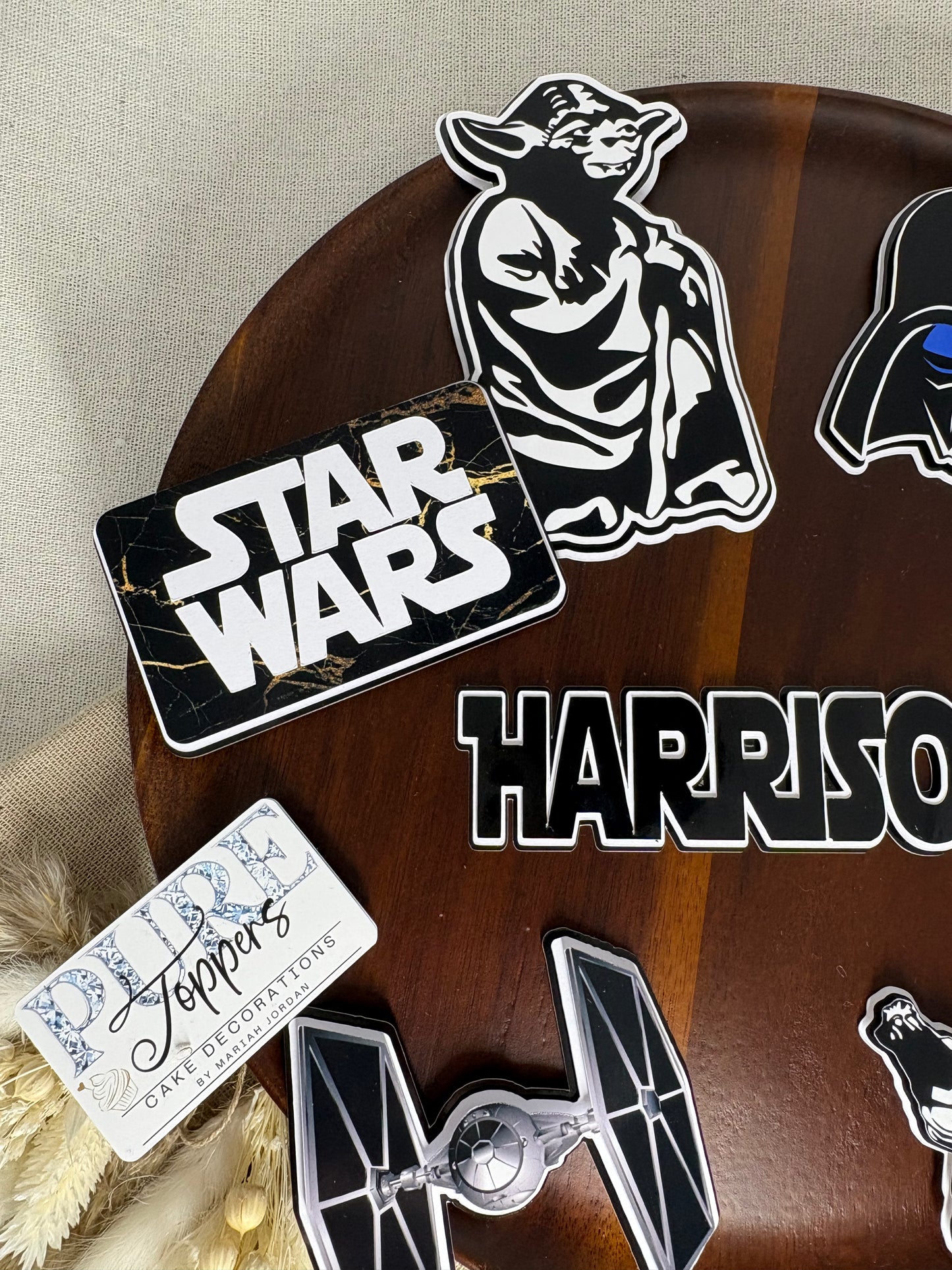 Star Wars Cake Topper – Personalised Black & White Design with Darth Vader, Stormtrooper & Darth Sidious