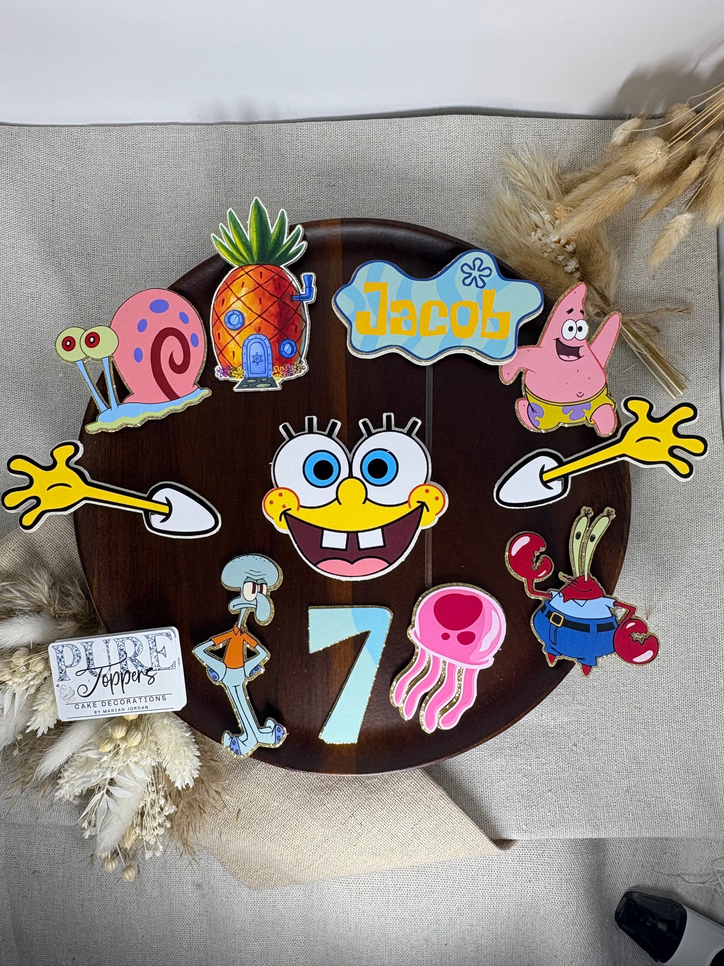 SpongeBob SquarePants Personalised Cake Topper | Custom Name Birthday Cake Decoration | Kids Party Supplies