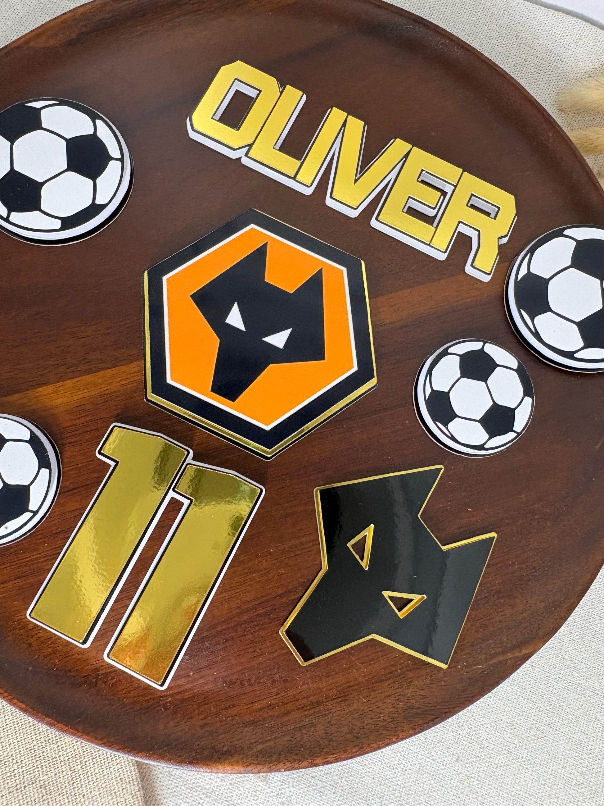 Personalised Wolves name and age football cake topper set