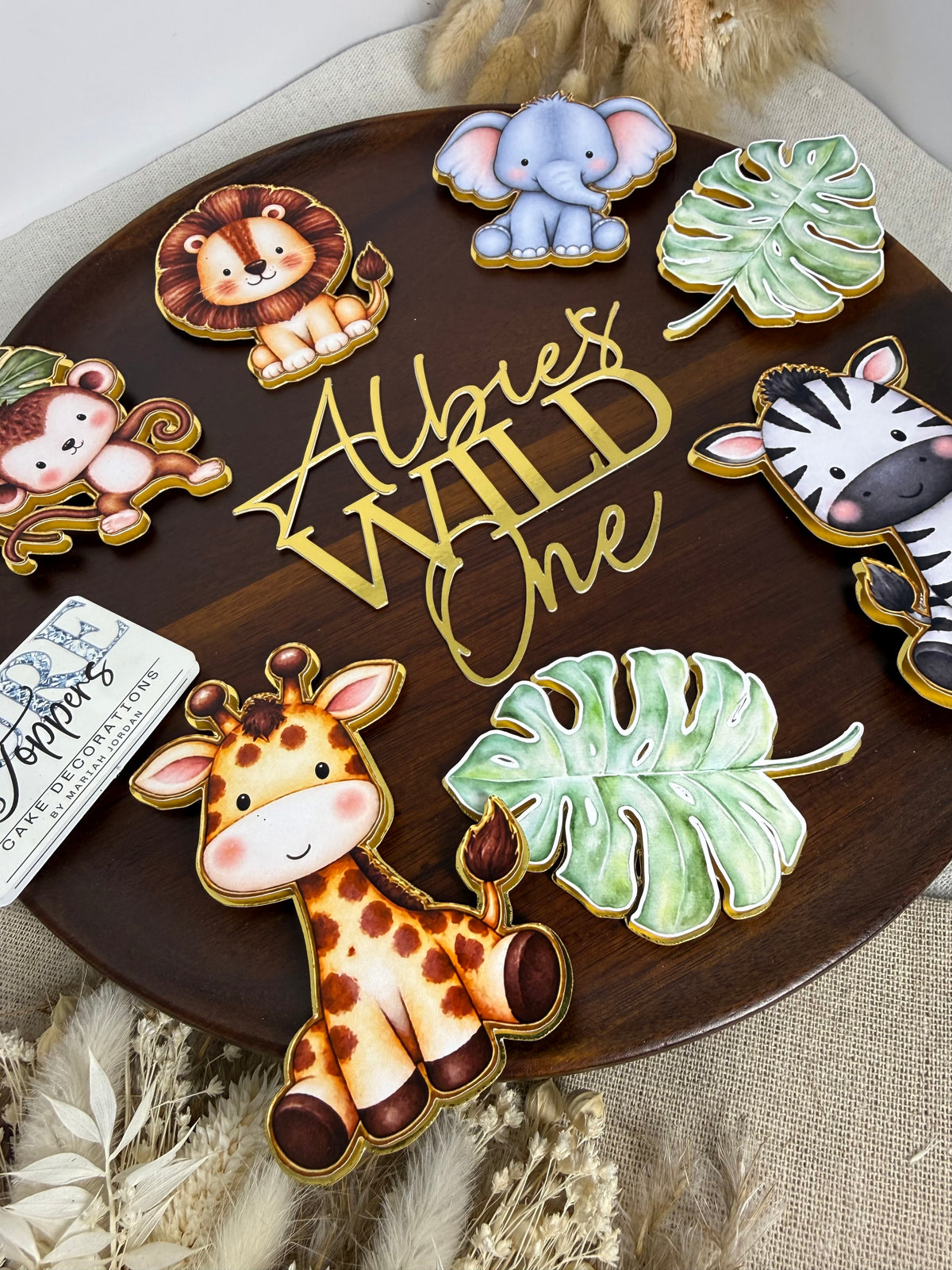 Safari animal cake charms for personalised jungle themed birthday cake