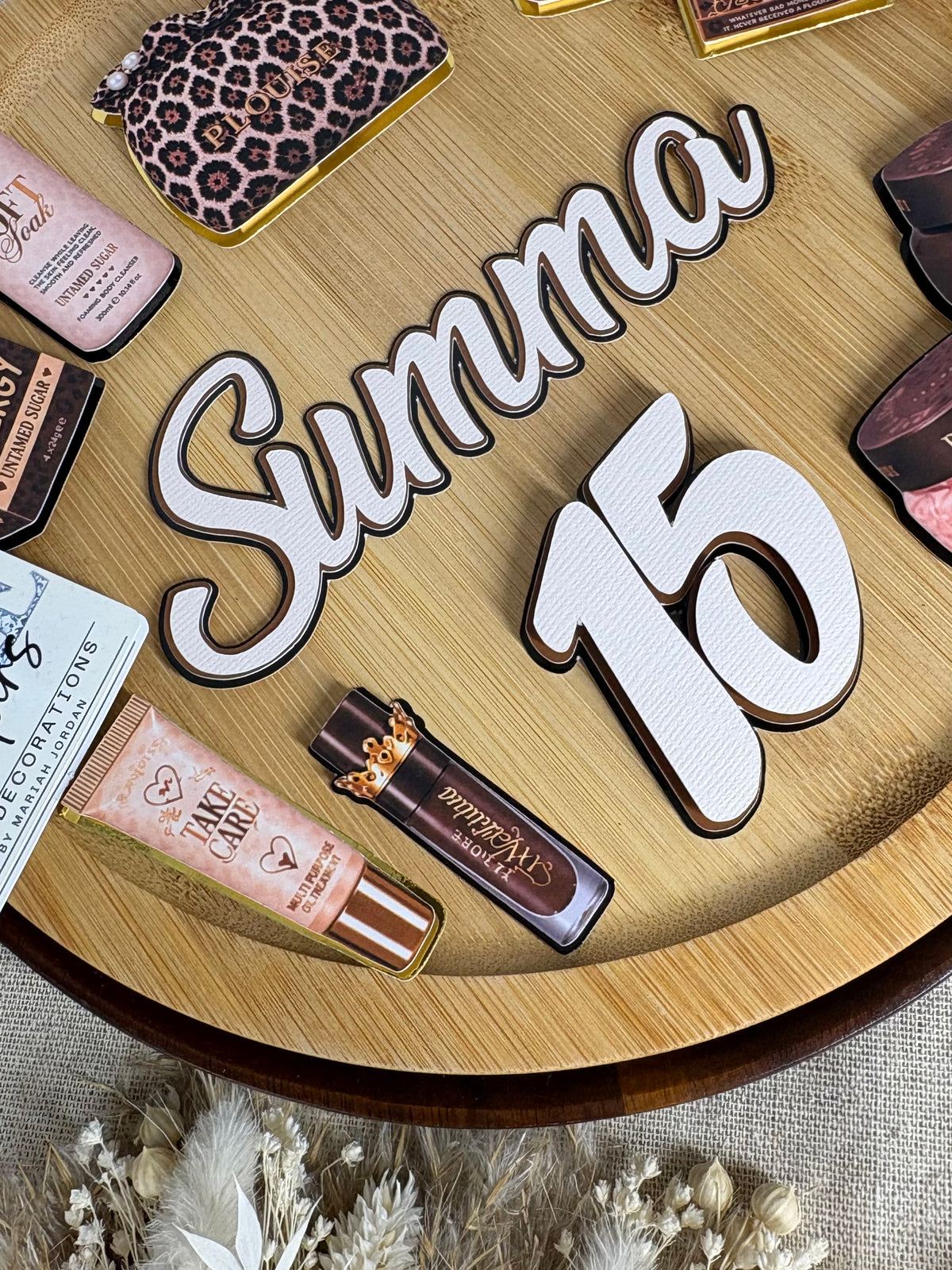Personalised beauty and makeup themed birthday cake topper set