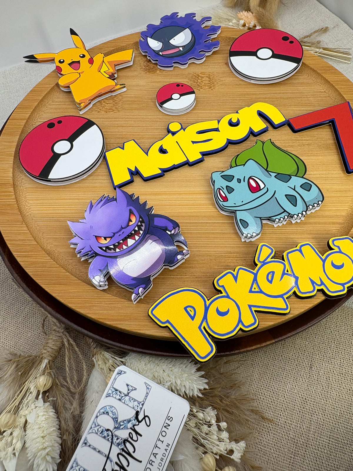 Custom Pokémon name and age cake topper handmade to order