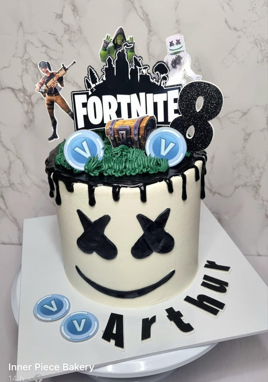 Fortnite Marshmello cake topper with personalised name and age