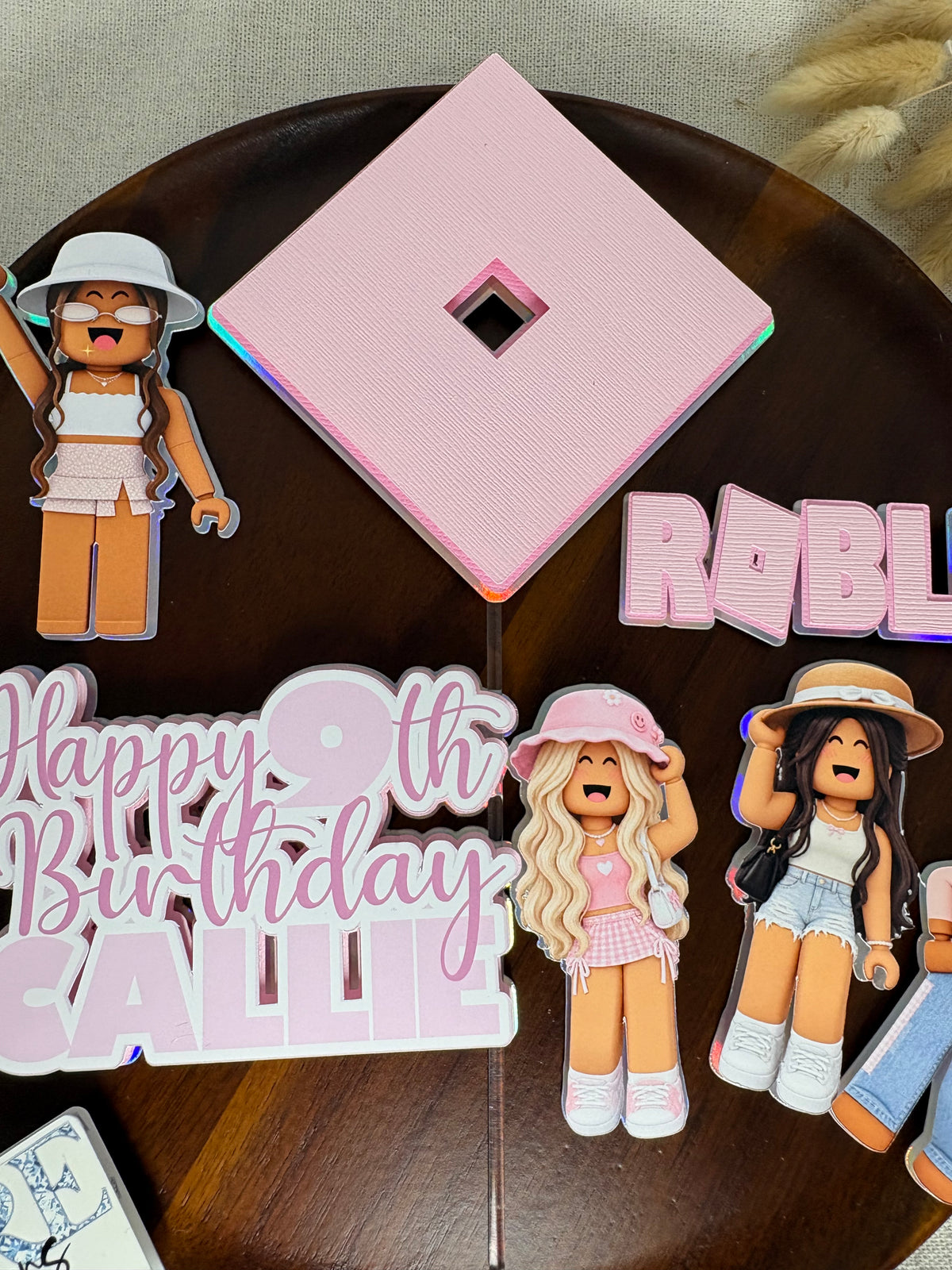 Girls Roblox birthday cake decorations with pink gaming elements