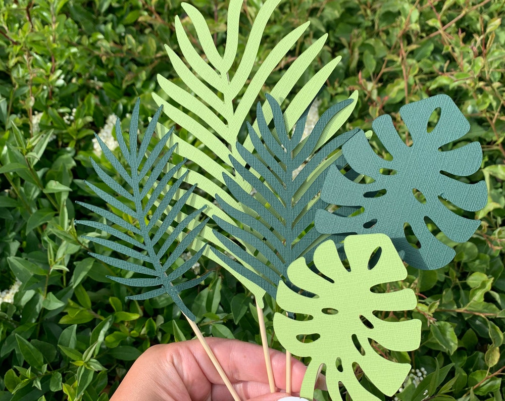 Cake Topper Palm Leaves, Cake Leaves, Jungle Cake Topper (greens)