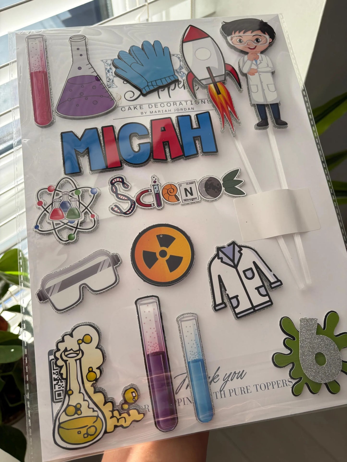Personalised Science Cake Topper Set | Mad Scientist Birthday Cake Decorations | Lab Theme Party Supplies