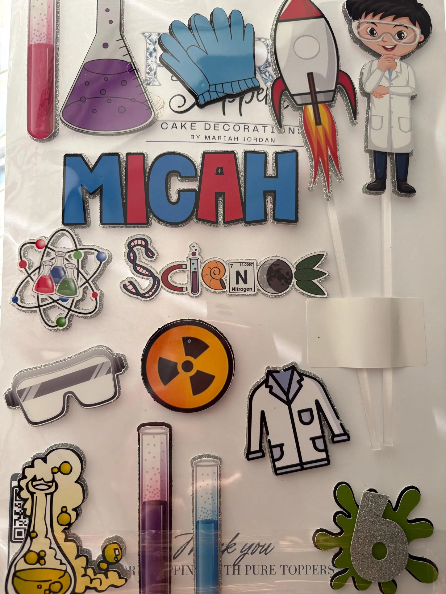 Personalised Science Cake Topper Set | Mad Scientist Birthday Cake Decorations | Lab Theme Party Supplies