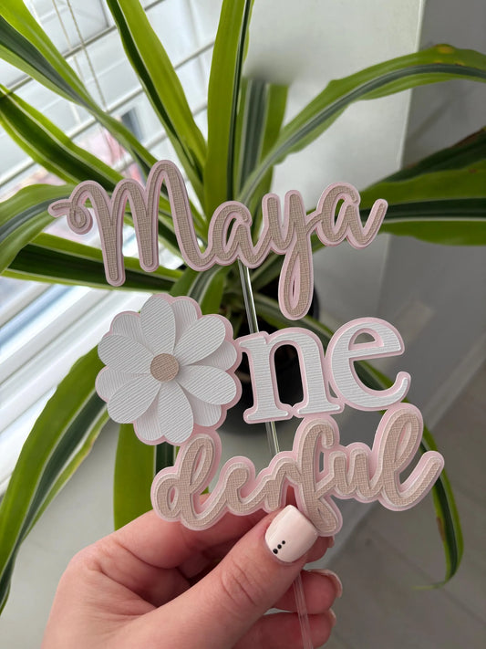 One Derful Daisy Cake Topper – First Birthday Cake Decorations, Custom Name Charm, One Derful Cake Topper for Girls