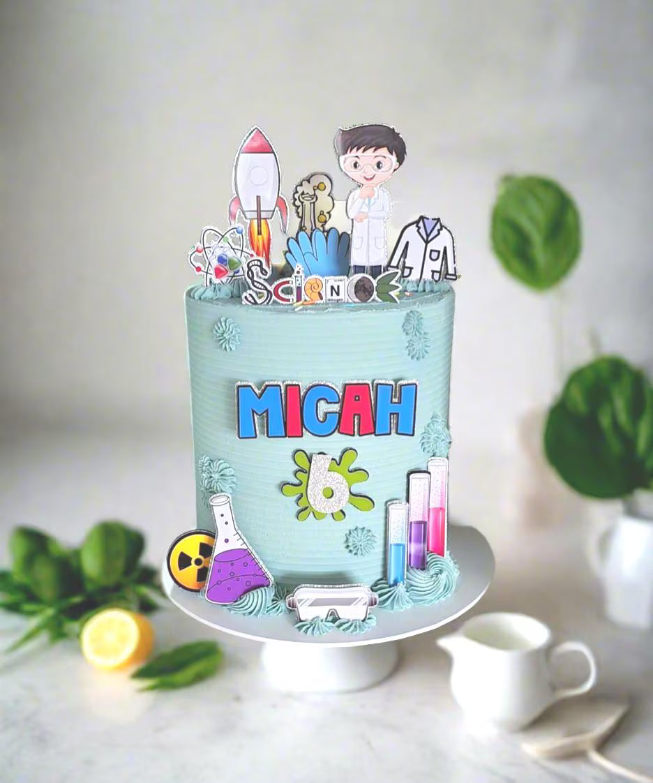 Personalised Science Cake Topper Set | Mad Scientist Birthday Cake Decorations | Lab Theme Party Supplies