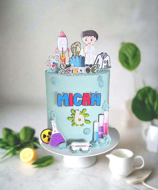 Personalised Science Cake Topper Set | Mad Scientist Birthday Cake Decorations | Lab Theme Party Supplies
