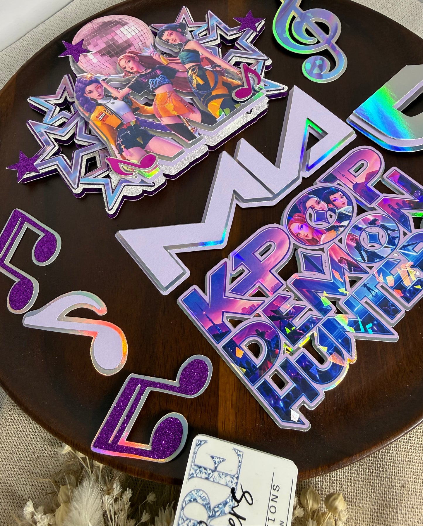 KPop Demon Hunters cake topper set with personalised name, age and charms