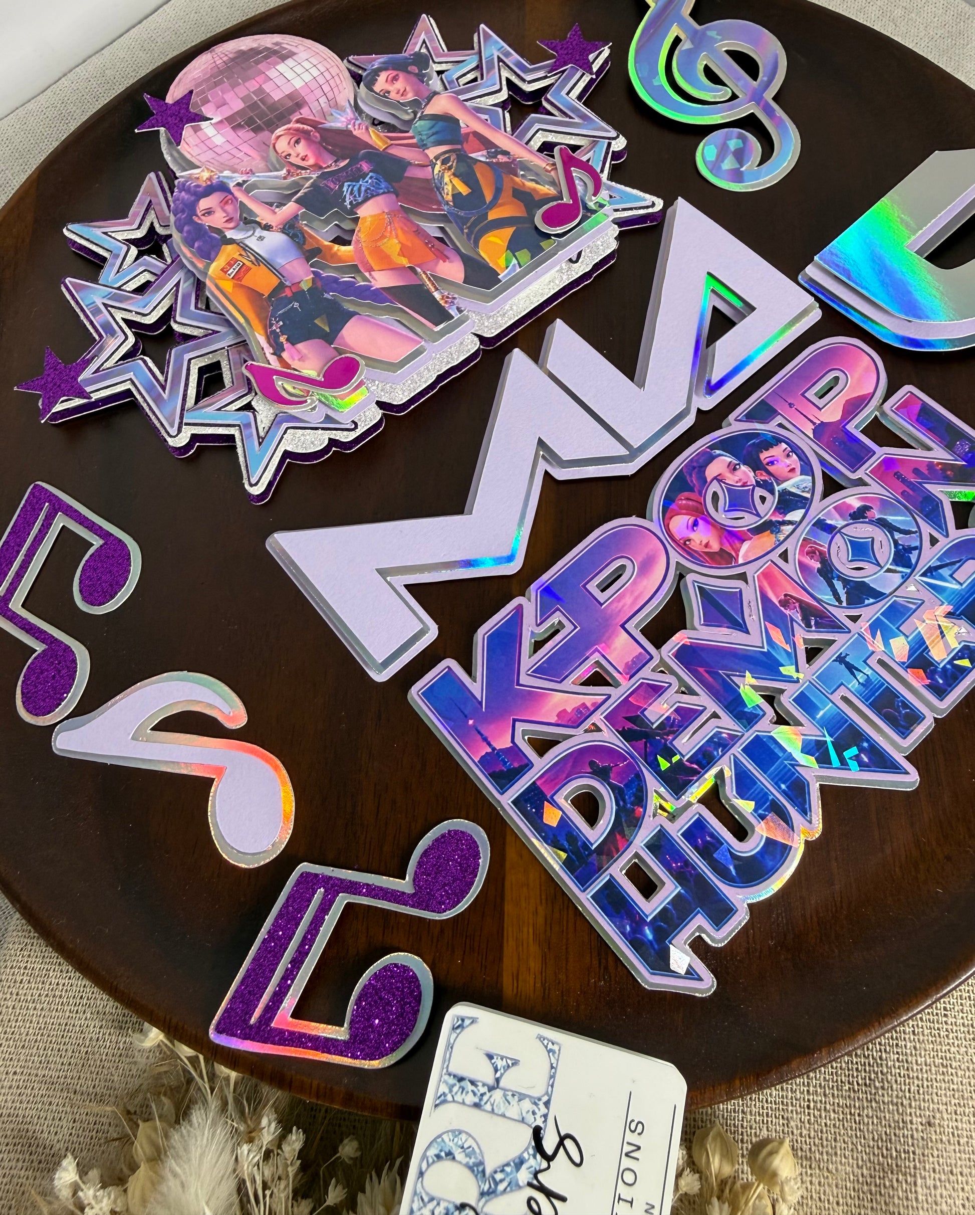 KPop Demon Hunters cake topper set with personalised name, age and charms