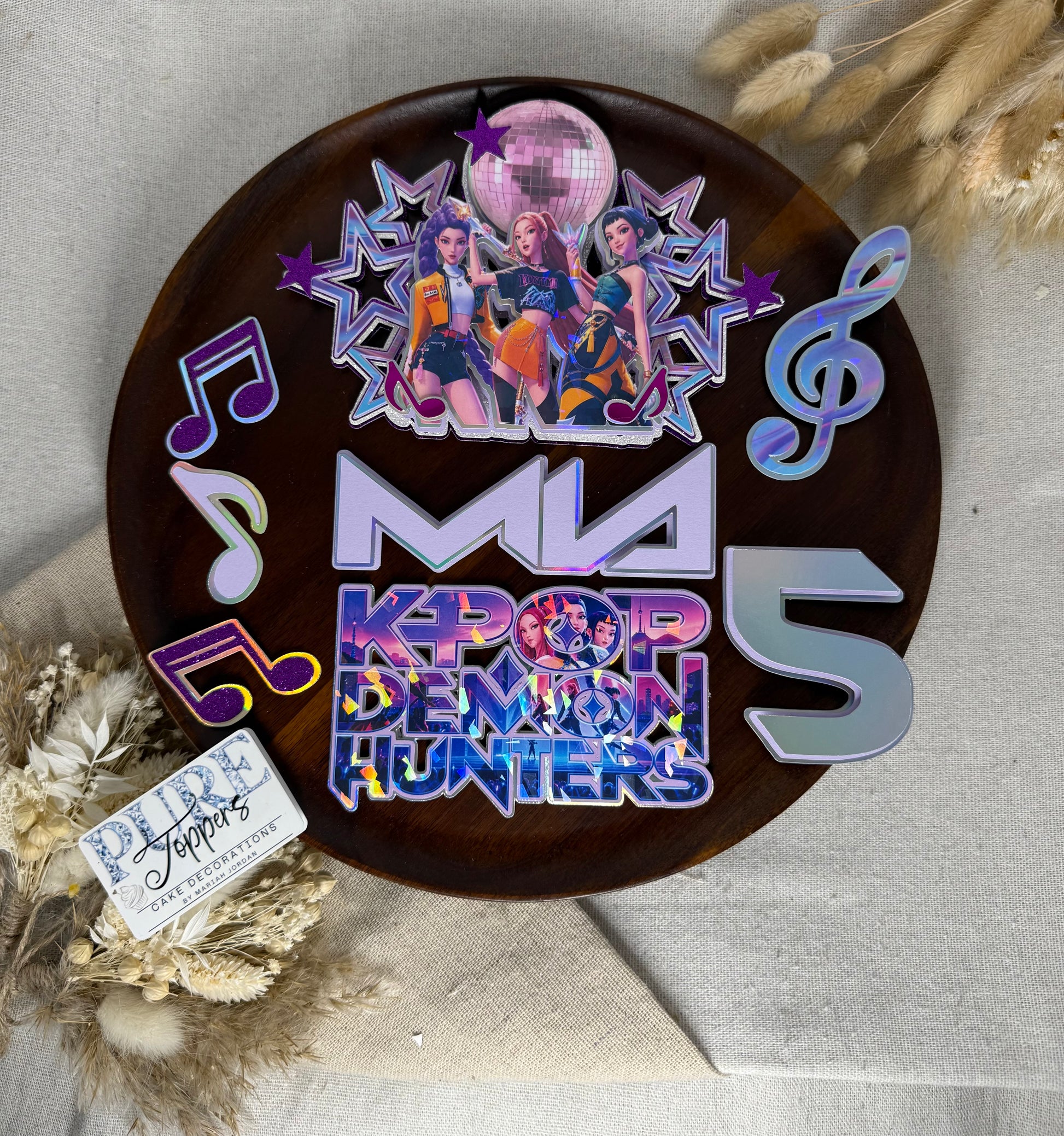 Personalised KPop Demon Hunters 3D cake topper and charm set