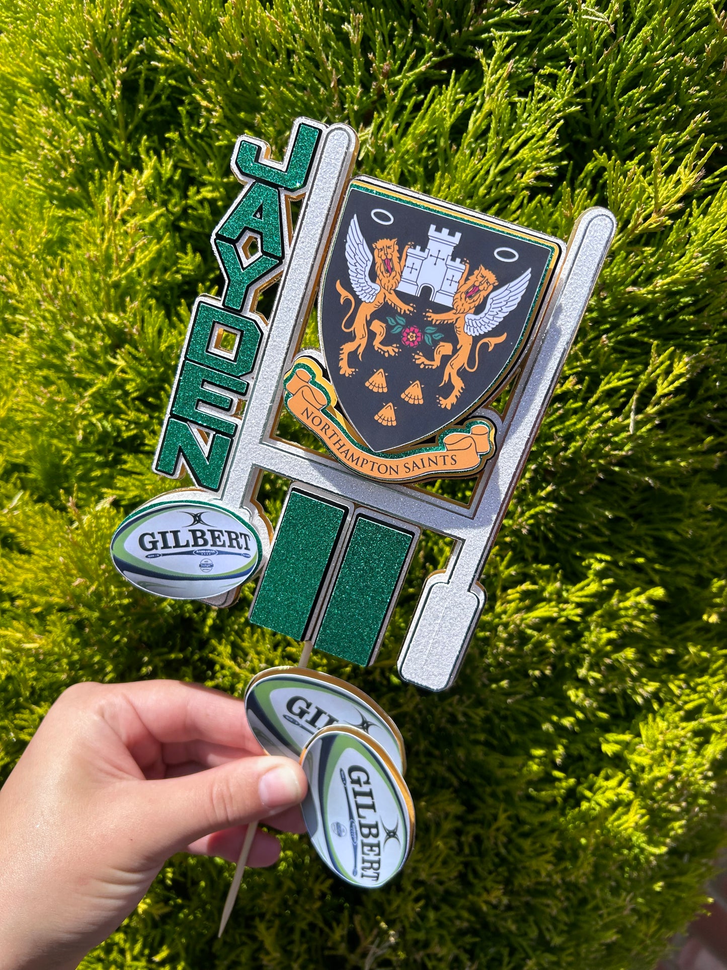 Rugby ball cake charms for rugby-themed birthday cakes