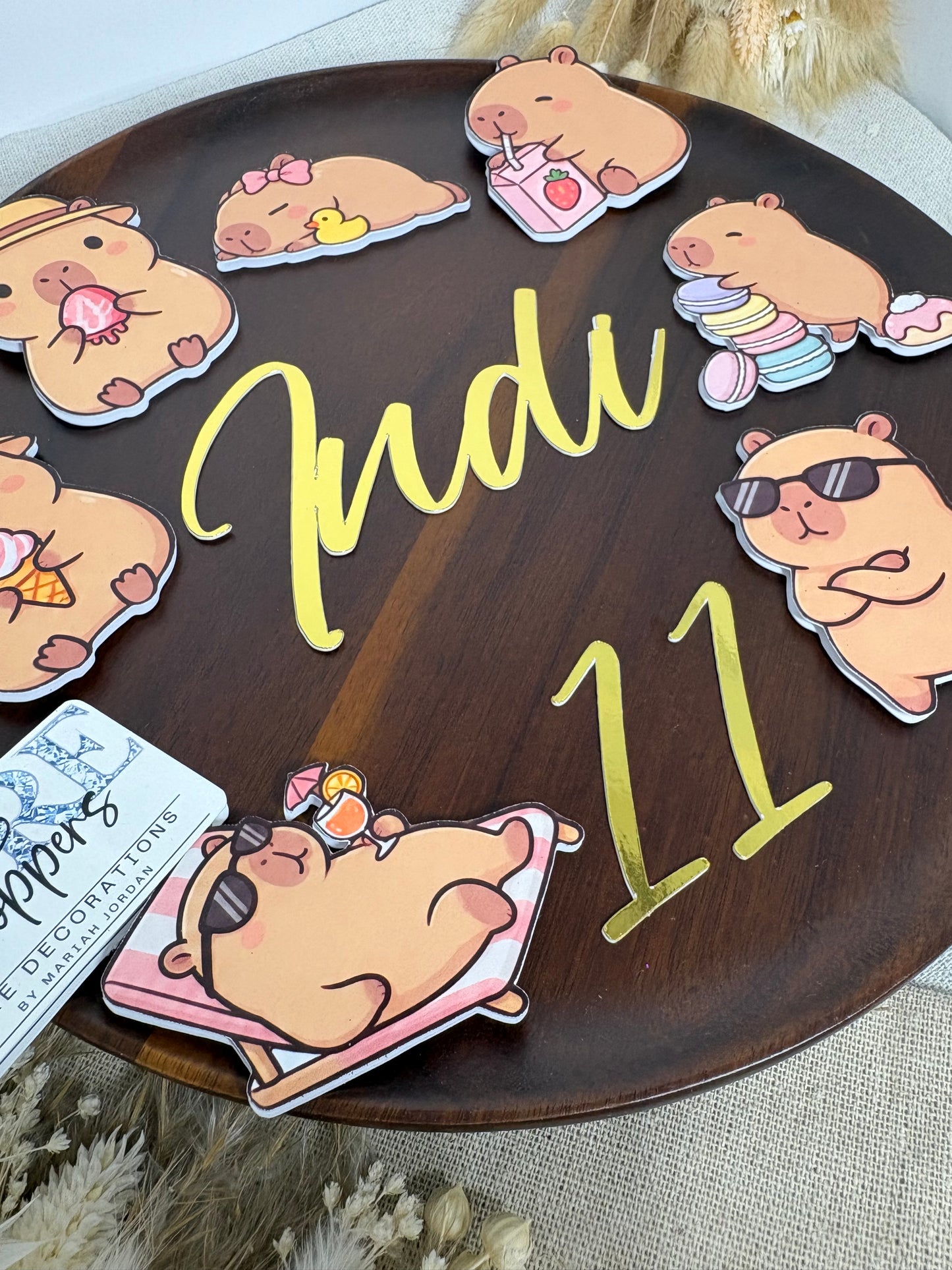 Personalised Gold Foil Capybara Cake Name and Age Charms