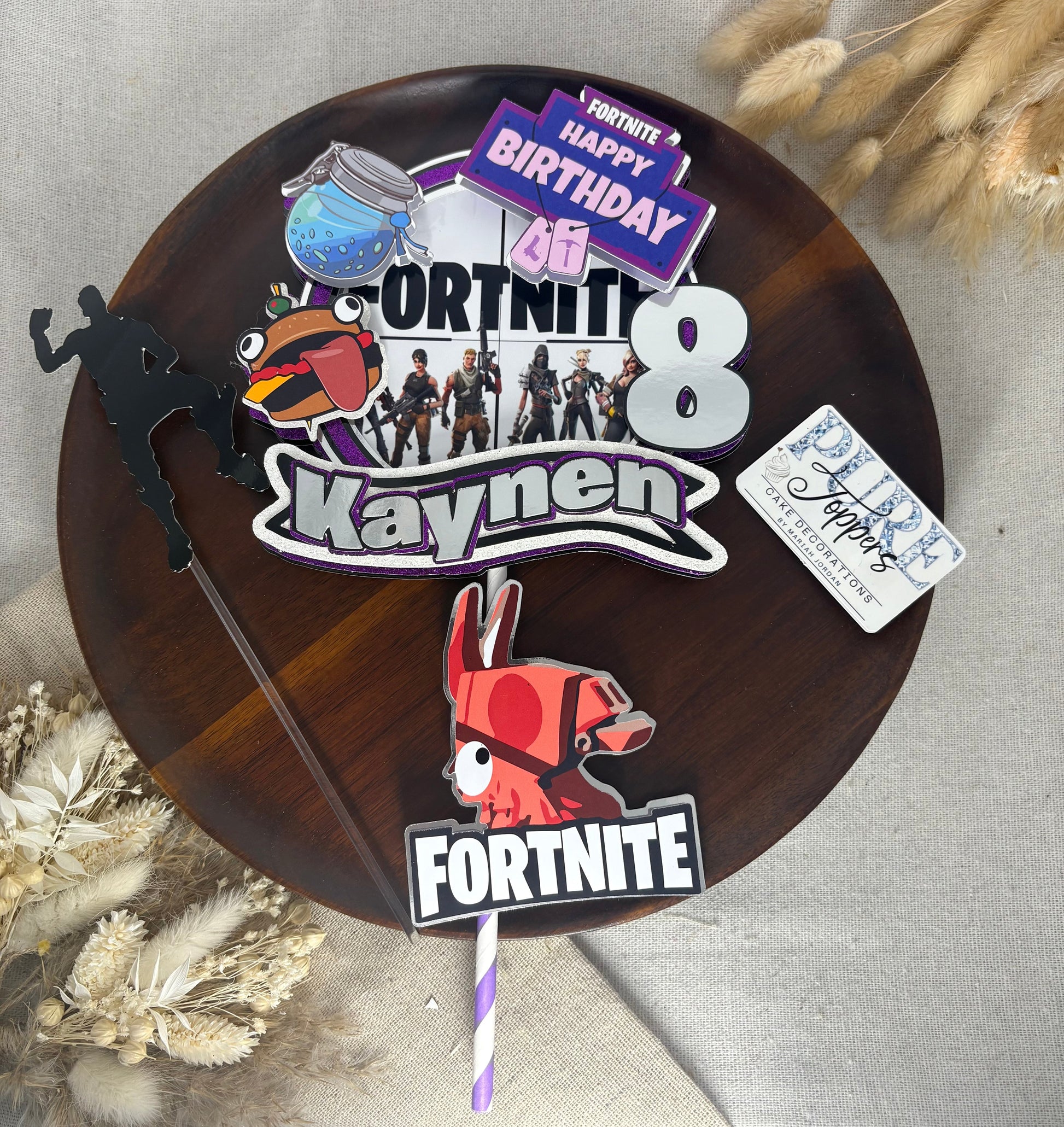 Personalised Fortnite inspired gaming 3D cake topper with custom name and age