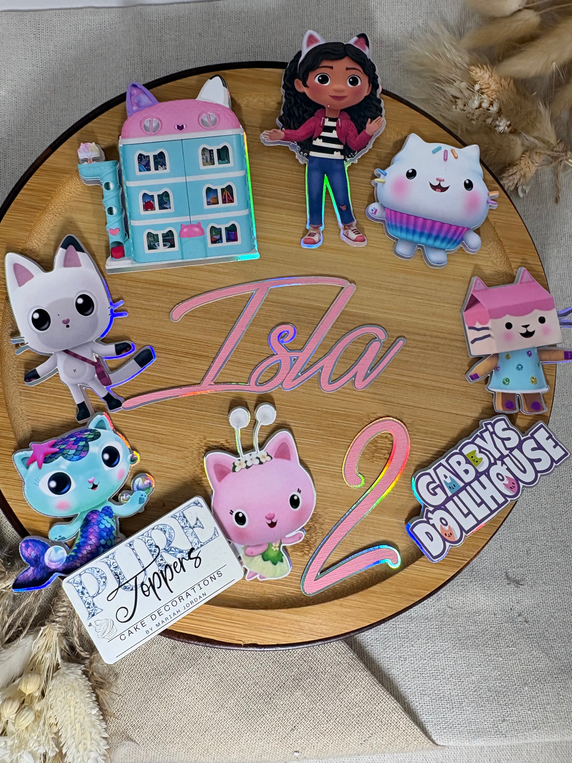 Personalised Gabby's Dollhouse cake topper set with custom name and age