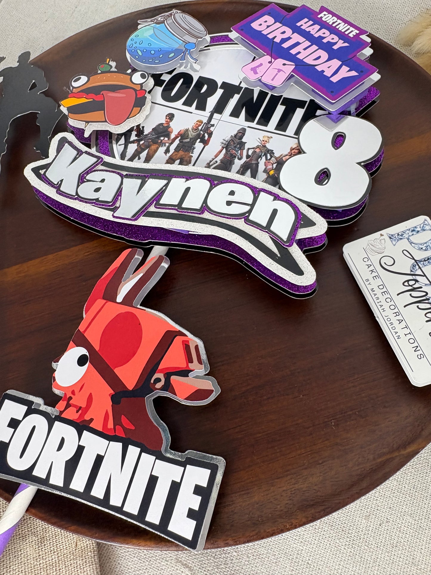 Personalised gaming cake topper with custom name and age in a layered 3D design
