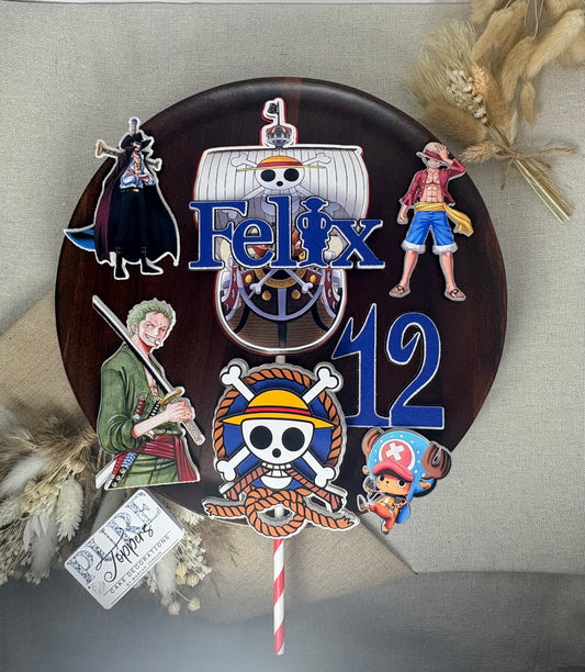 Personalised One Piece cake topper set with custom name and age
