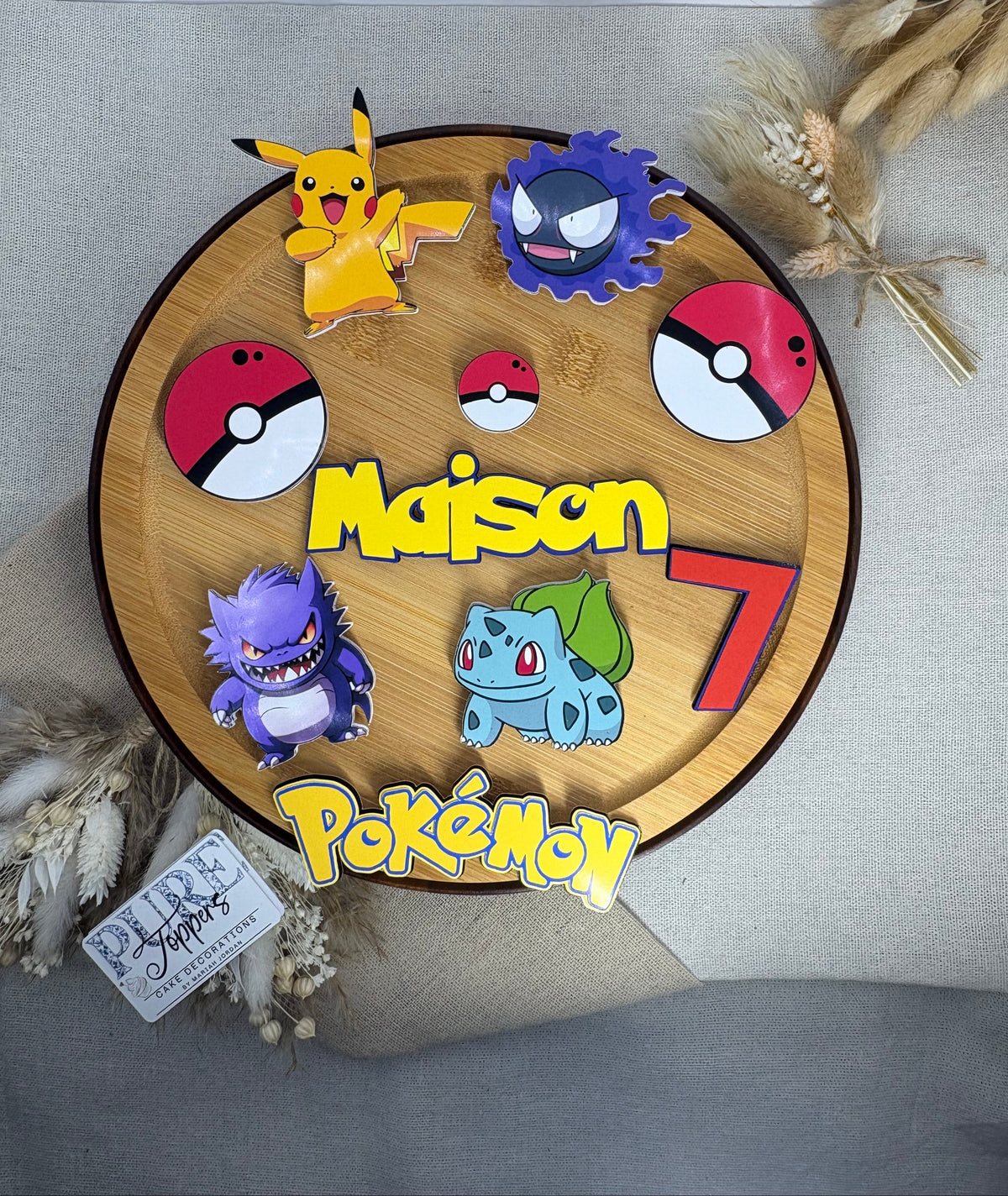 Personalised Pokémon cake topper set with custom name and age