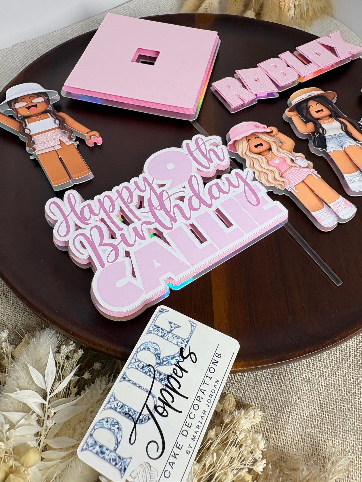 Personalised Roblox gaming cake topper set for a birthday celebration