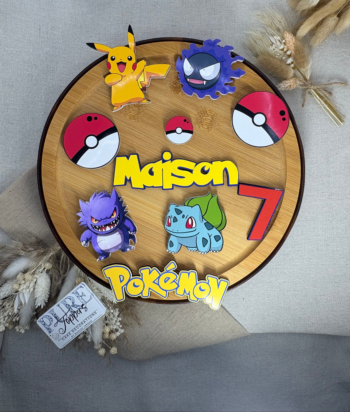 Pokémon cake topper set with personalised name and age