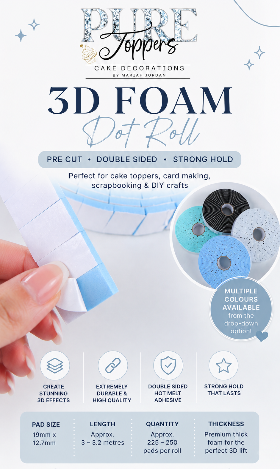 Pre-cut rectangular 3mm adhesive foam pads for layered cardstock crafts