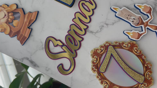 Beauty and the Beast Cake Topper Set – Personalised Name & Age Birthday Decorations, Personalised Beauty and the Beast Cake Topper