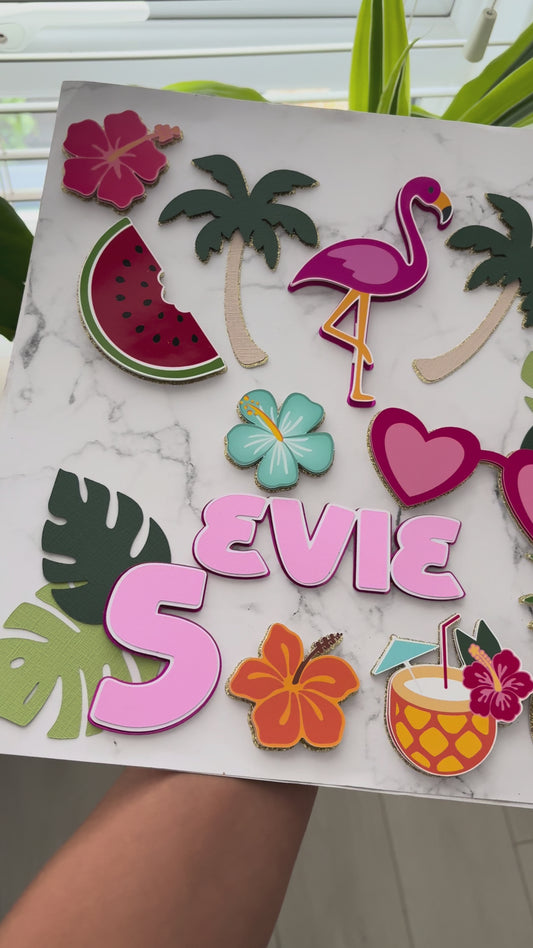 Hawaiian Cake Topper – Flamingo Cake Decoration for Luau or Tropical Party | Custom Hawaiian Party Cake Topper | Summer Cake Decorations